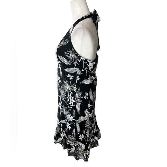 Y2K ALYN PAIGE Made in USA Size 11/12 MED Black & White Floral Halter Dress - Picture 2 of 10